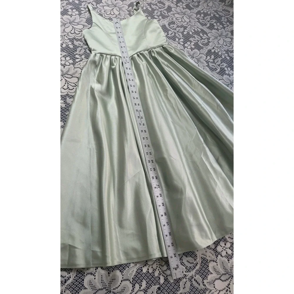 Girls Satin Maxi Dress 8 Green Detachable Bow Adjustable Straps Formal  NWT